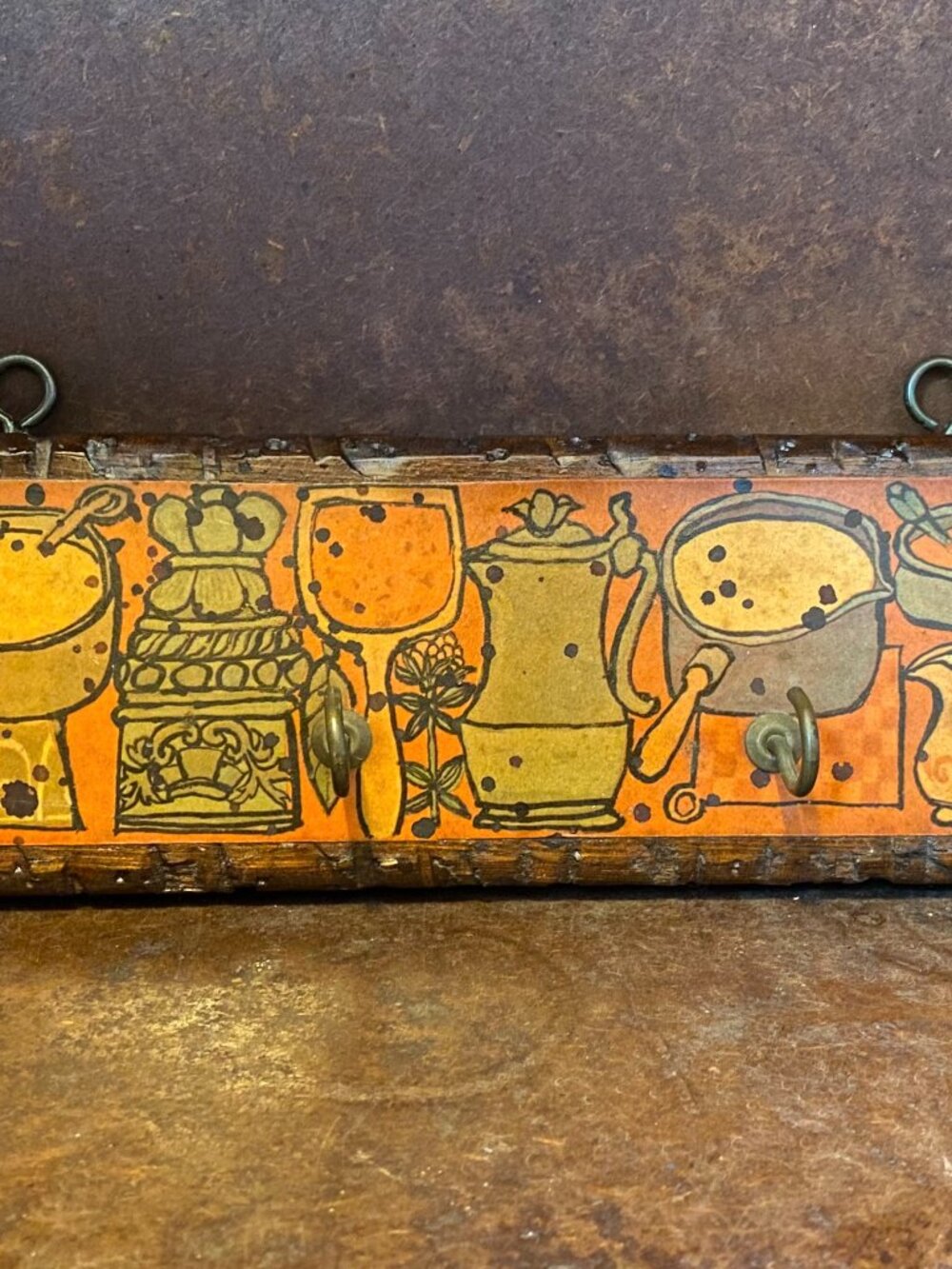 Vintage 1970s Wooden Wall Mount Rack Sauces and Spices illustrations Kitsch